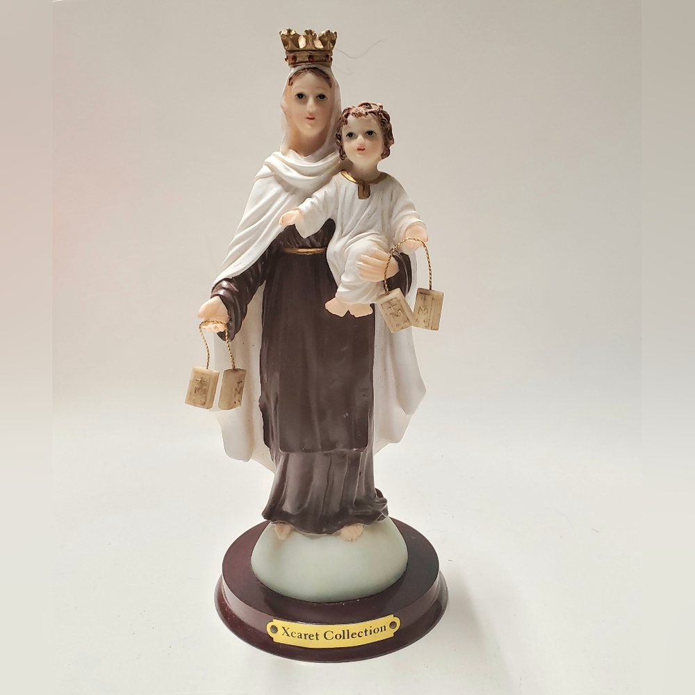 Our Lady of Mt Carmel and Child Jesus Figurine Catholic Virgin Mary Scapulars